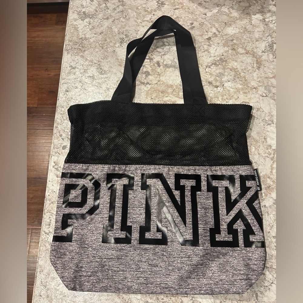 VS PINK MESH TOTE BAG NWOT GREY BLACK
